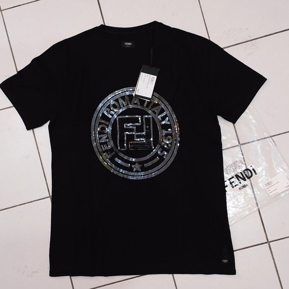Fendi Casual T-shirt Men's Short Sleeve Cotton